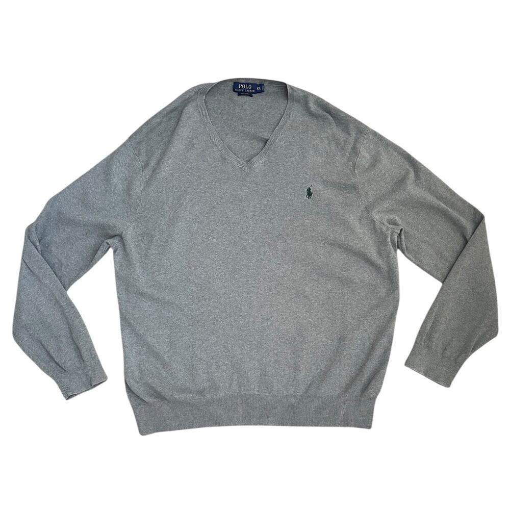 Polo Ralph Lauren 2XL Gray Pima Cotton V-Neck Sweater Preppy